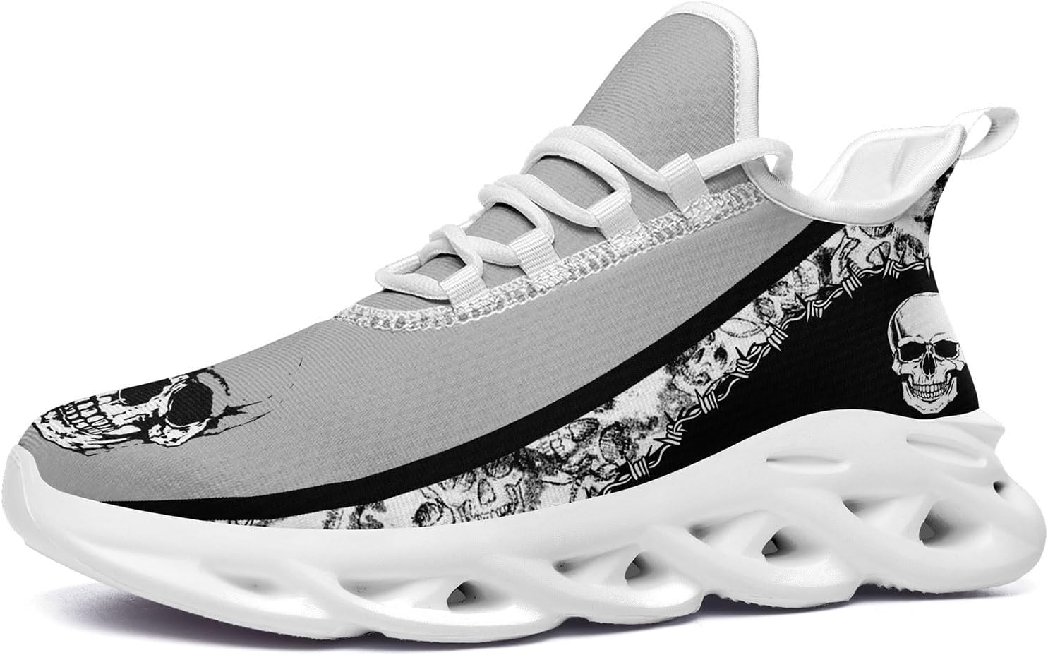 

Мужские дорожные кроссовки для бега с противоскользящей подошвой, легкие, модные с черепом и розой, для ходьбы, спортивные, стильные, с амортизацией, женские Coolcustomize, серый