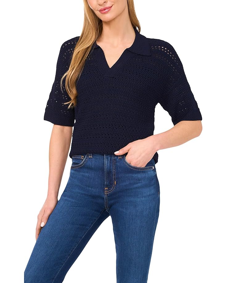

Свитер CeCe Open Knit Popover Polo Sweater, цвет Classic Navy