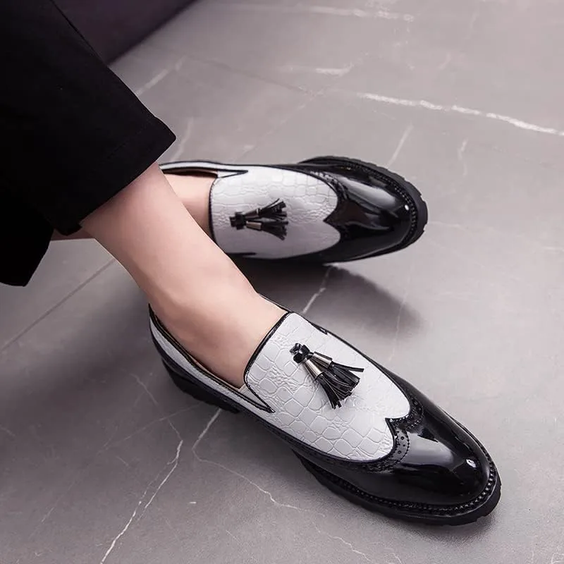 Мужские оксфорды HuitJours многокрасочные броги Wing Tip с шнуровкой, пэчворк, двухцветные, с перфорацией и круглым носком, белый — фото 4