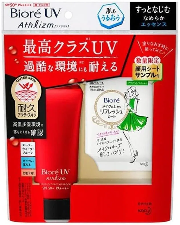 Солнцезащитный лосьон-эссенция Kao Biore UV Asrism Skin Protect Essence Refresh Sheet 70 г + 1 салфетка