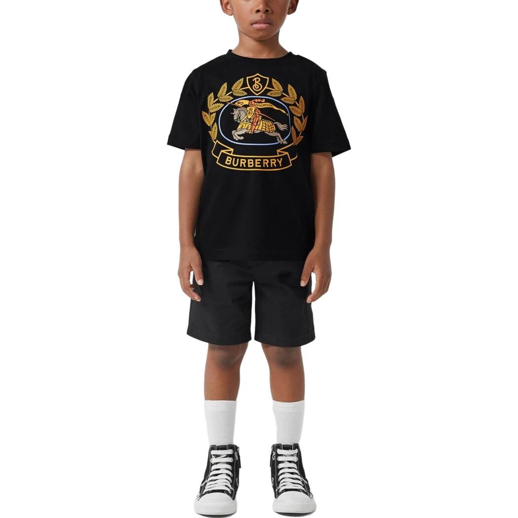 Burberry Kids Футболка с круглым вырезом и логотипом, цвет Black — фото 4