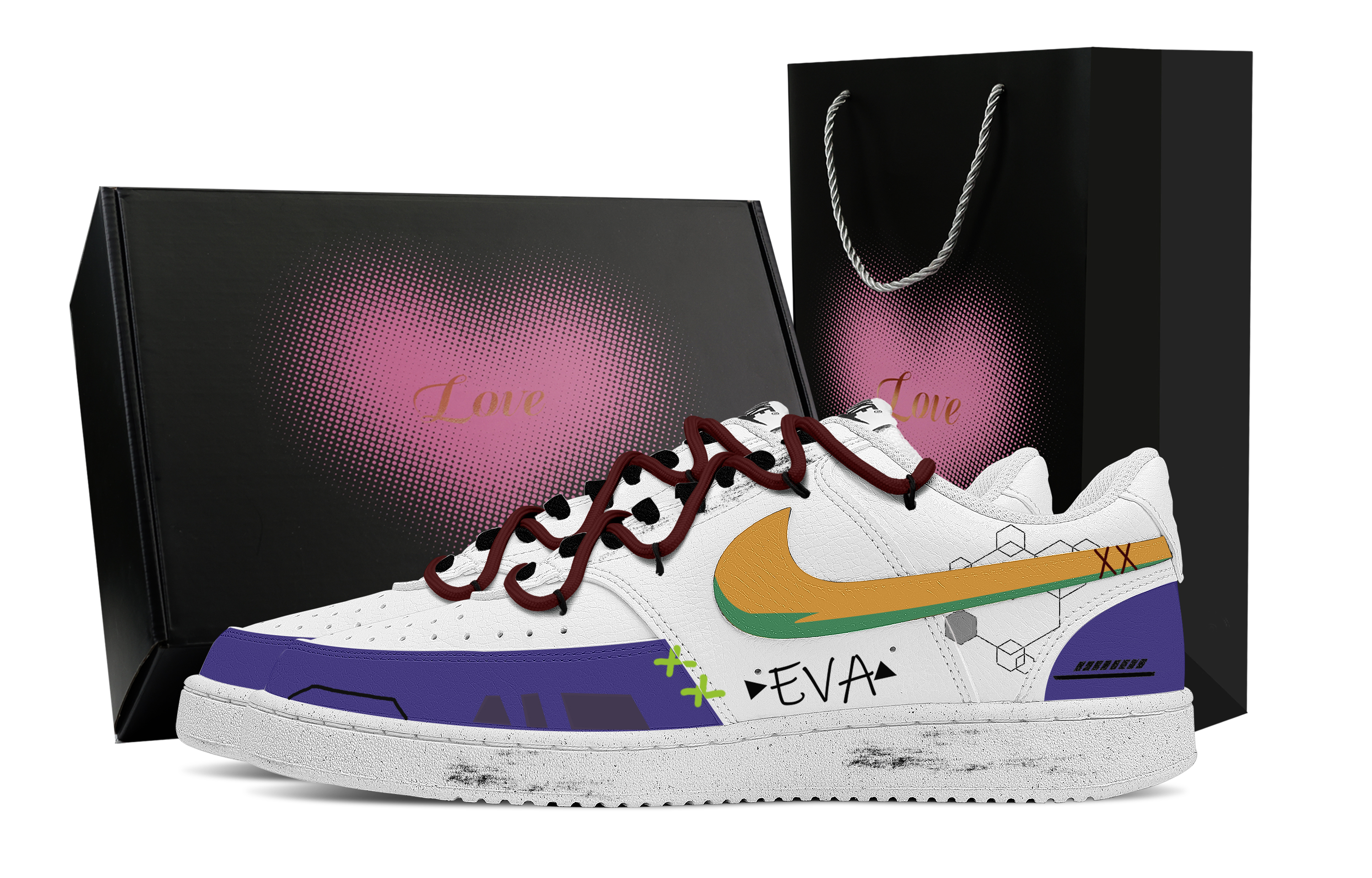

Nike Кроссовки Court Vision 1 Initial Machine No. Heart Box, износостойкие, низкие, для скейтбординга, мужские, фиолетово-желтые