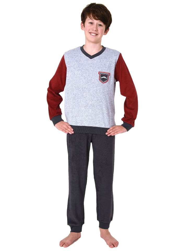 

NORMANN Пижама из махровой ткани с длинными рукавами и манжетами - 65477, темно-серый цвет