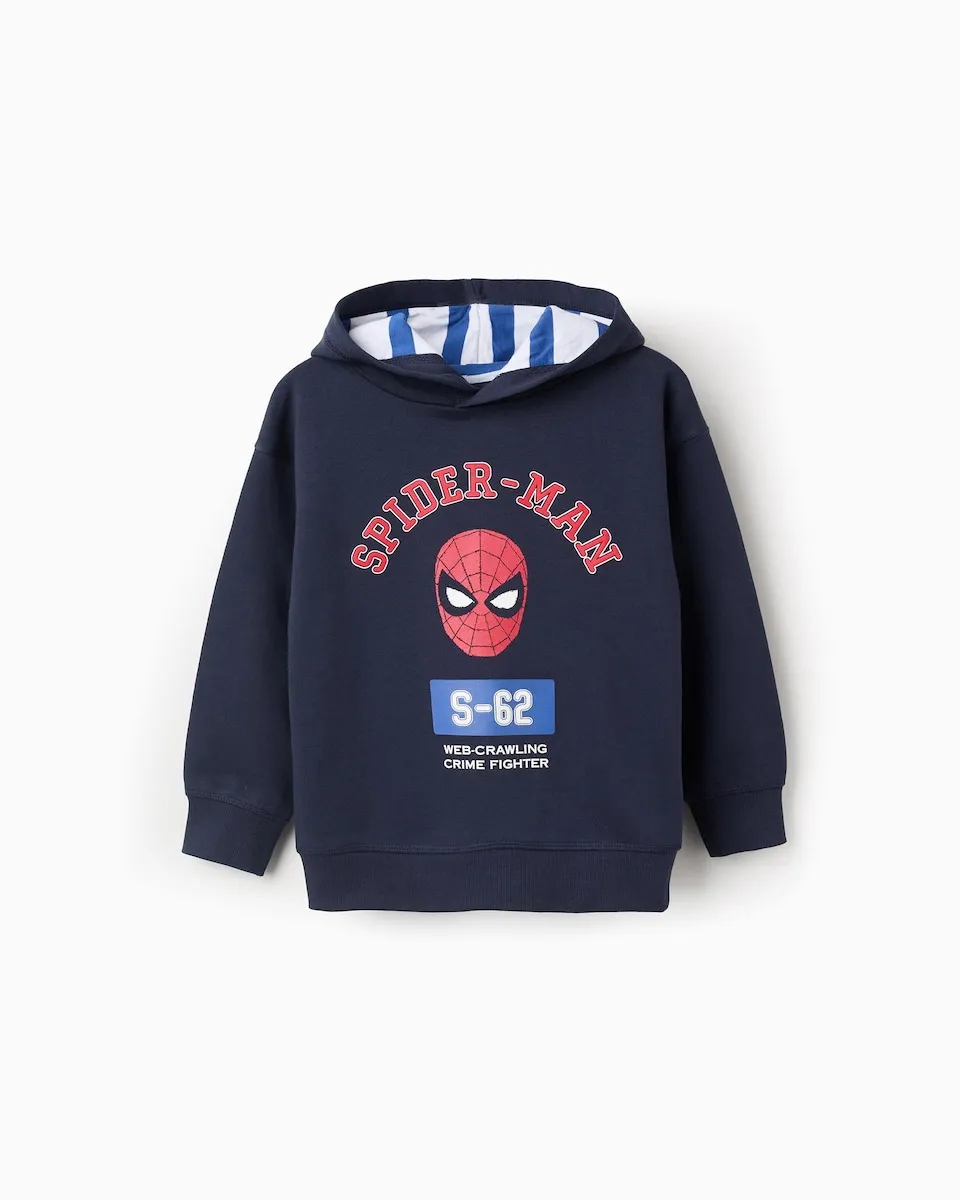 

Детская толстовка 100% хлопок с рисунком Человека-паука и капюшоном Zippy, темно-синий