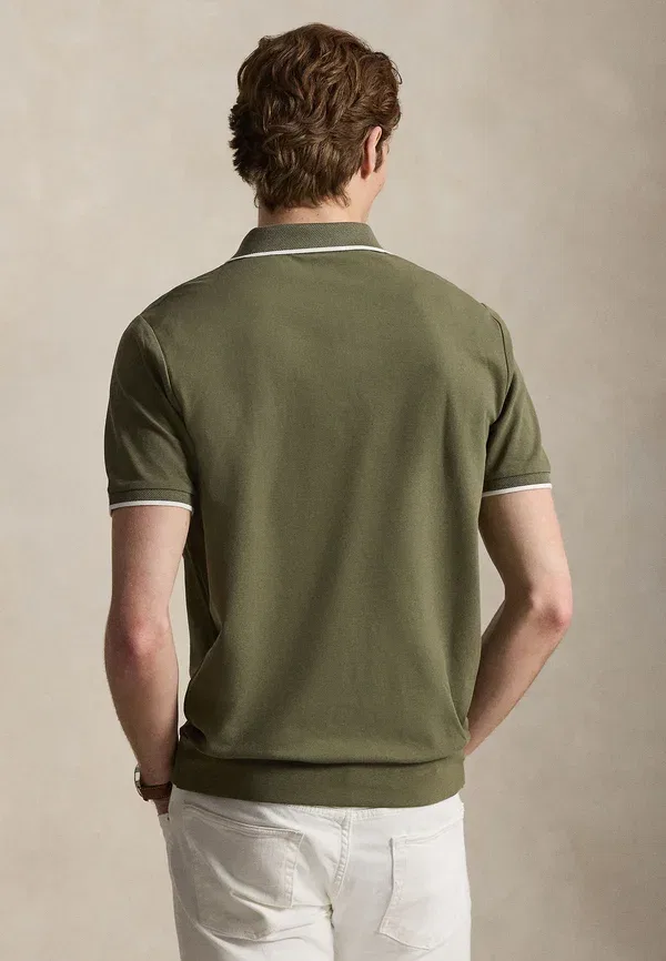 Классическая приталенная сетчатая рубашка-поло на молнии Polo Ralph Lauren, оливковый — фото 3