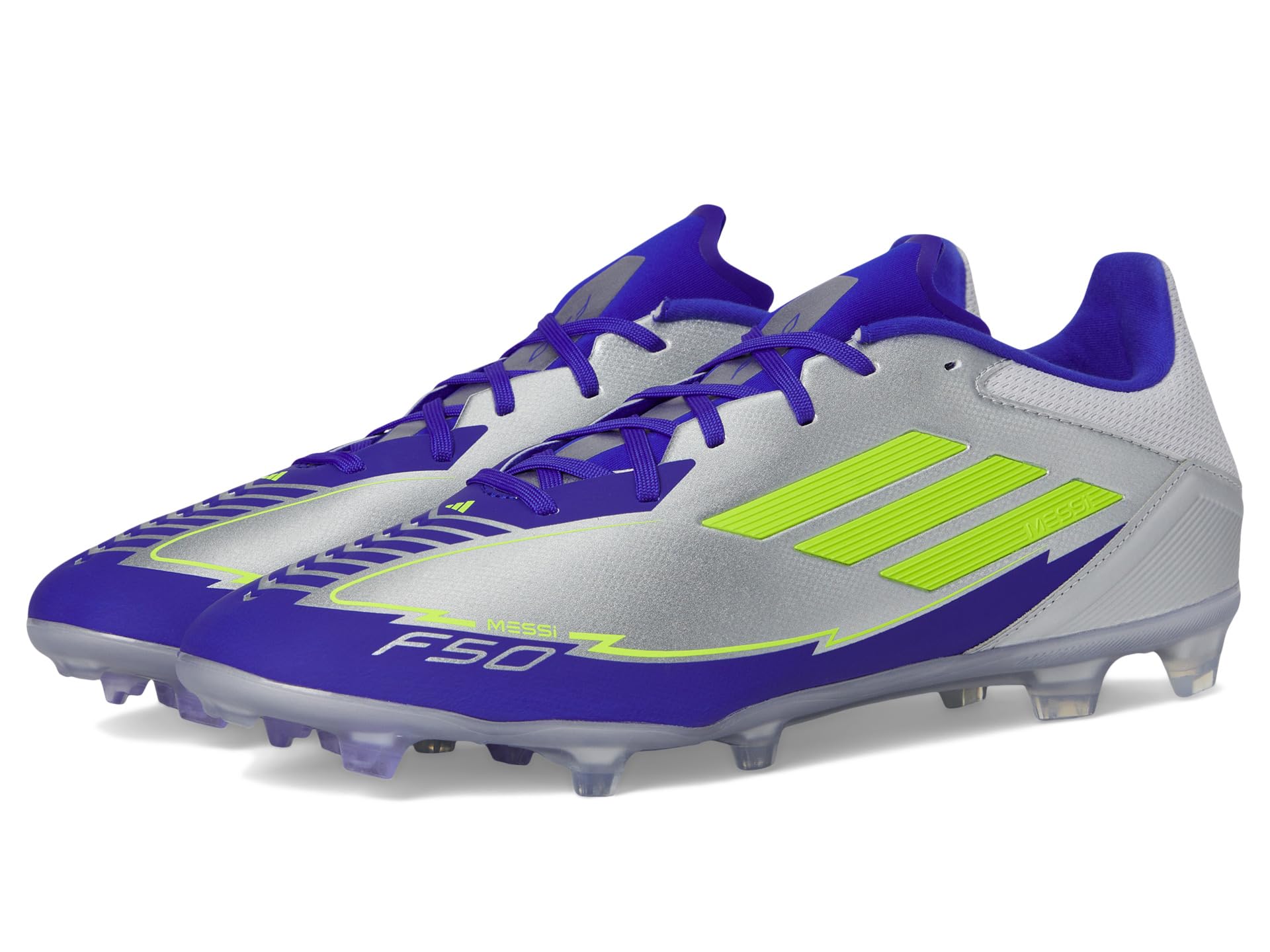 Кроссовки Unisex adidas F50 League Messi Firm Ground/Multi Ground, цвет Silver Metallic/Solar Yellow/Lucid Blue
