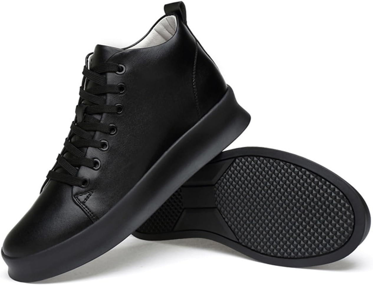 

Мужские кожаные повседневные туфли-оксфорды для ходьбы, модные с круглым носком, удобные на платформе, высокие кроссовки на шнуровке с ежедневной стелькой для подъема и амортизацией, туфли на танкетке Bhdjk, черный