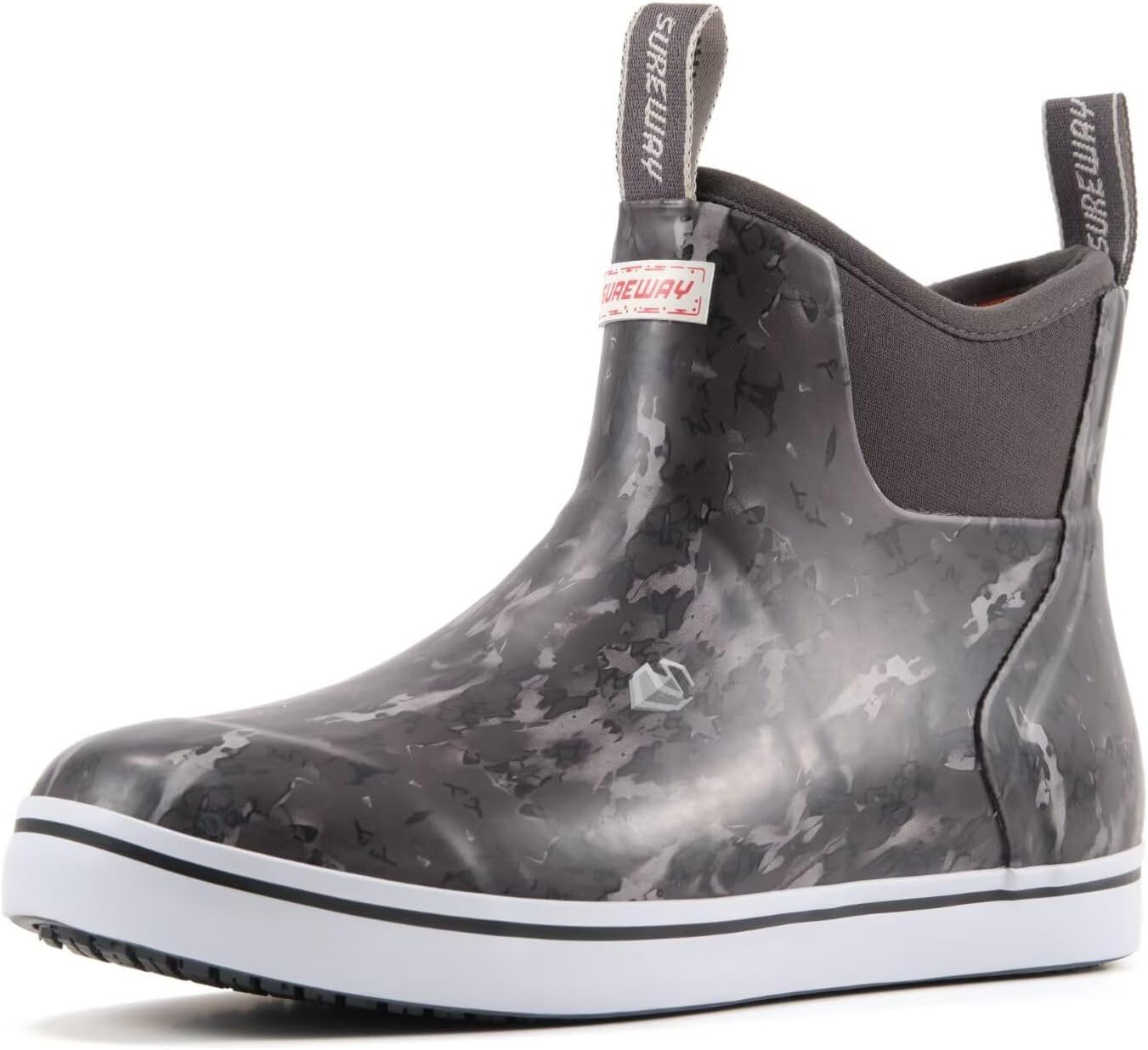 

Мужские ботинки SUREWAY для корабельной палубы, профессиональные противоскользящие рыболовные и ботинки для лодки до щиколотки, водонепроницаемые дождевые ботинки, легкие неопрено-резиновые палубные ботинки, черный