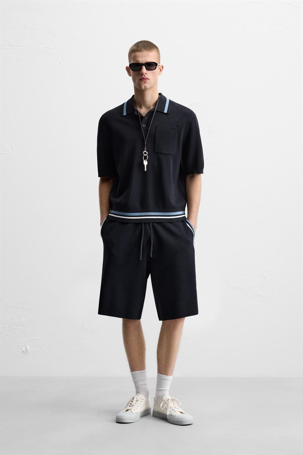 

Трикотажная рубашка поло с карманом ZARA, цвет Dark navy