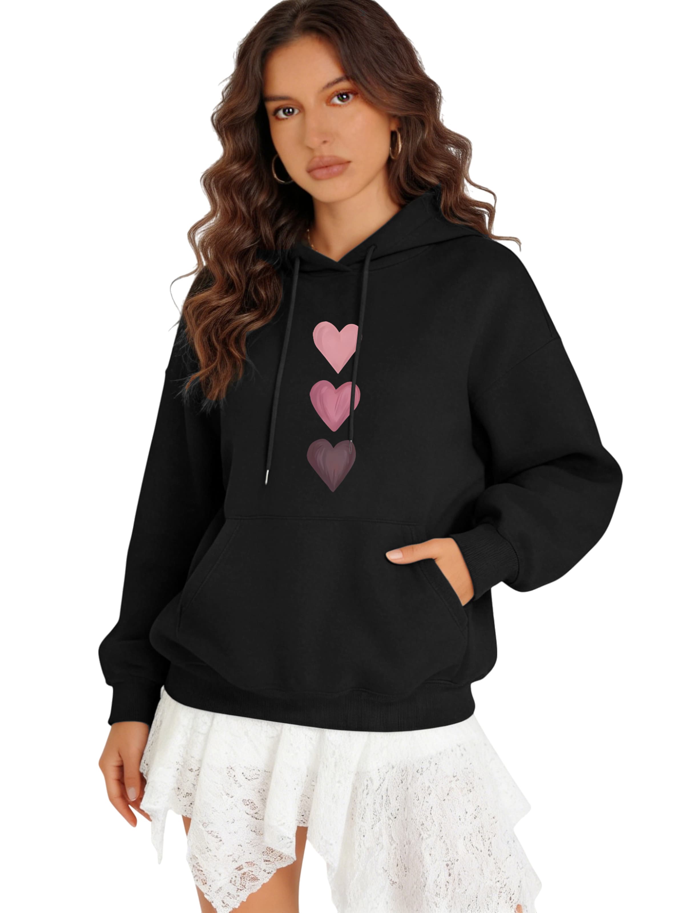 

GORHEY Толстовка 'Womens Oversized Hoodies Fleece Толстовкаs with Graphic Print and Large Pockets' в черном цвете