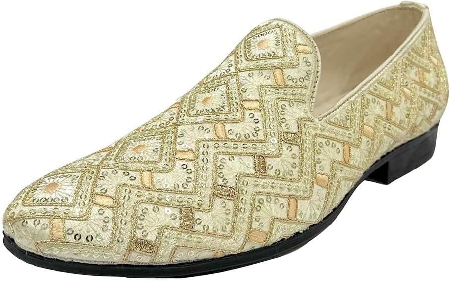 

Мужские туфли-лоферы в пенджабском стиле, с вышивкой, без шнурков, для вечеринок, моджари, свадебные туфли Step N Style, Cream Multi