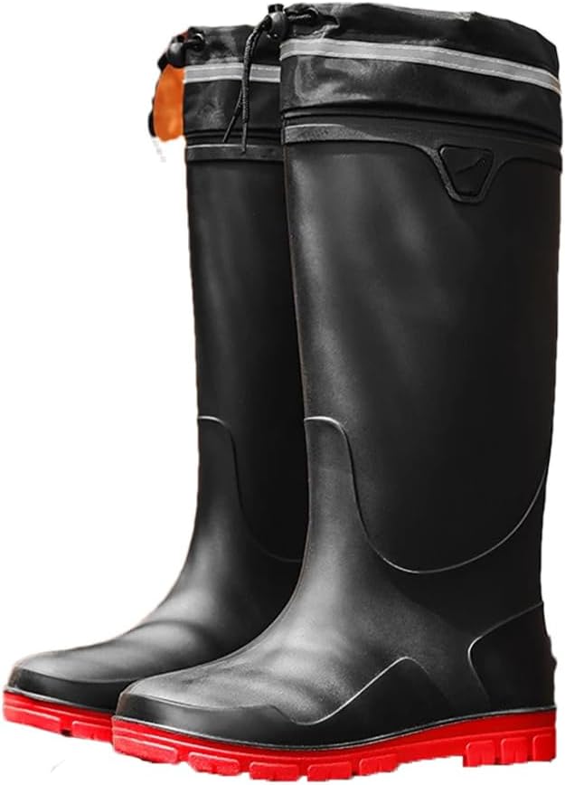

Мужские дождевые ботинки Wjnvfioo, водонепроницаемые резиновые ботинки для дождя, для работы и рыбалки, долговечные, нескользящие садовые ботинки, черный/красный