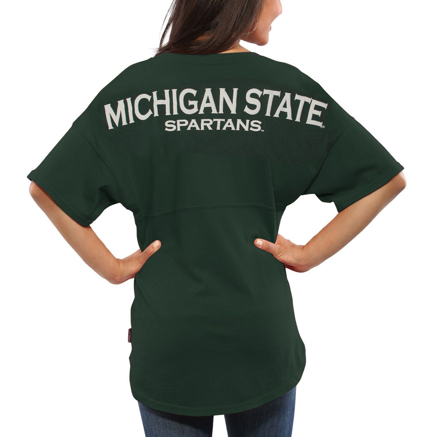 

Женская зеленая футболка оверсайз из джерси Michigan State Spartans Spirit, Зеленый, Женская зеленая футболка оверсайз из джерси Michigan State Spartans Spirit