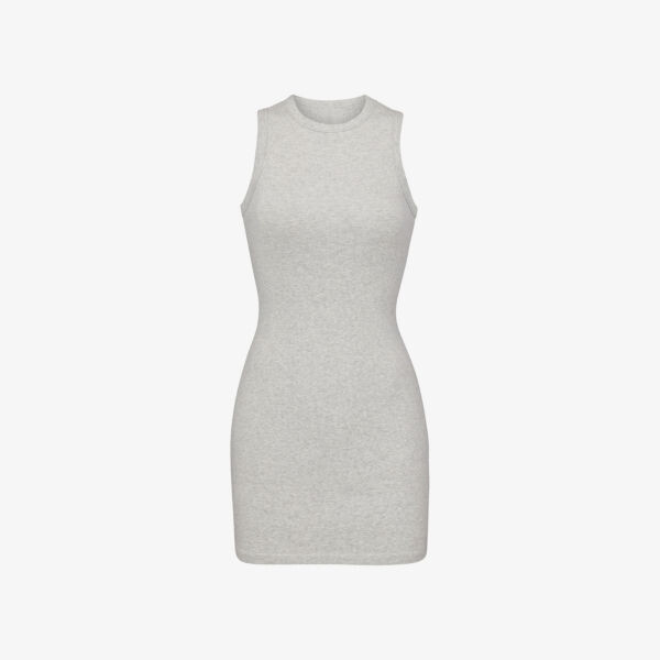 

Мини-Платье Slim-Fit из эластичного хлопка с круглым вырезом Skims, серый