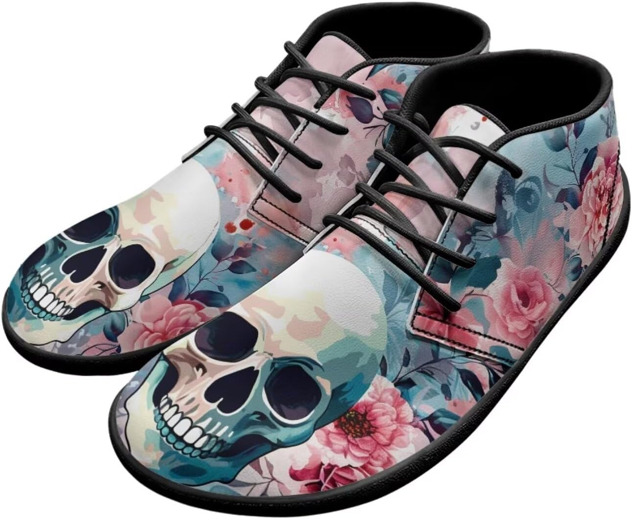 

Мужские кроссовки с черепами на голую ногу, подошва нулевая, противоскользящие, для бега, ходьбы и походов Xixirimido, Skull Flowers Print