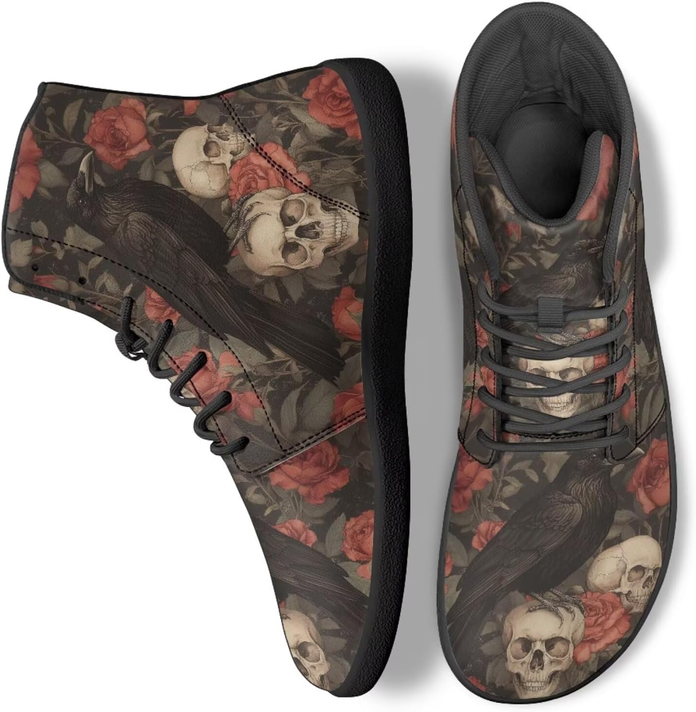 

Кроссовки Binienty с широкой колодкой, модные, женские и мужские, высокие, минималистичные, для босой ноги, легкие, для бега, Crow Skull Rose