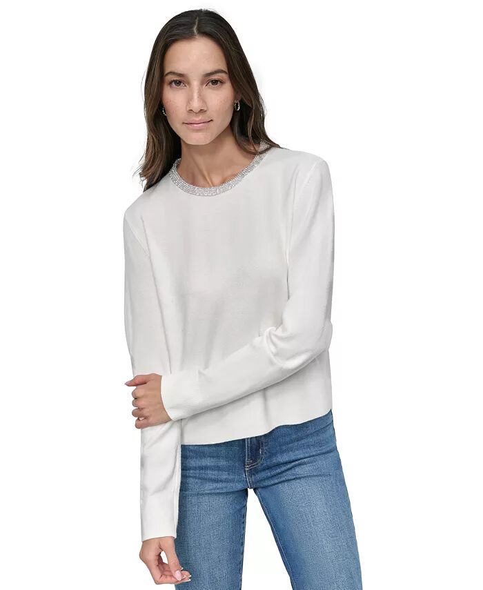 

Верх свитера с миниатюрной отделкой DKNY Jeans, слоновая кость/кремовый