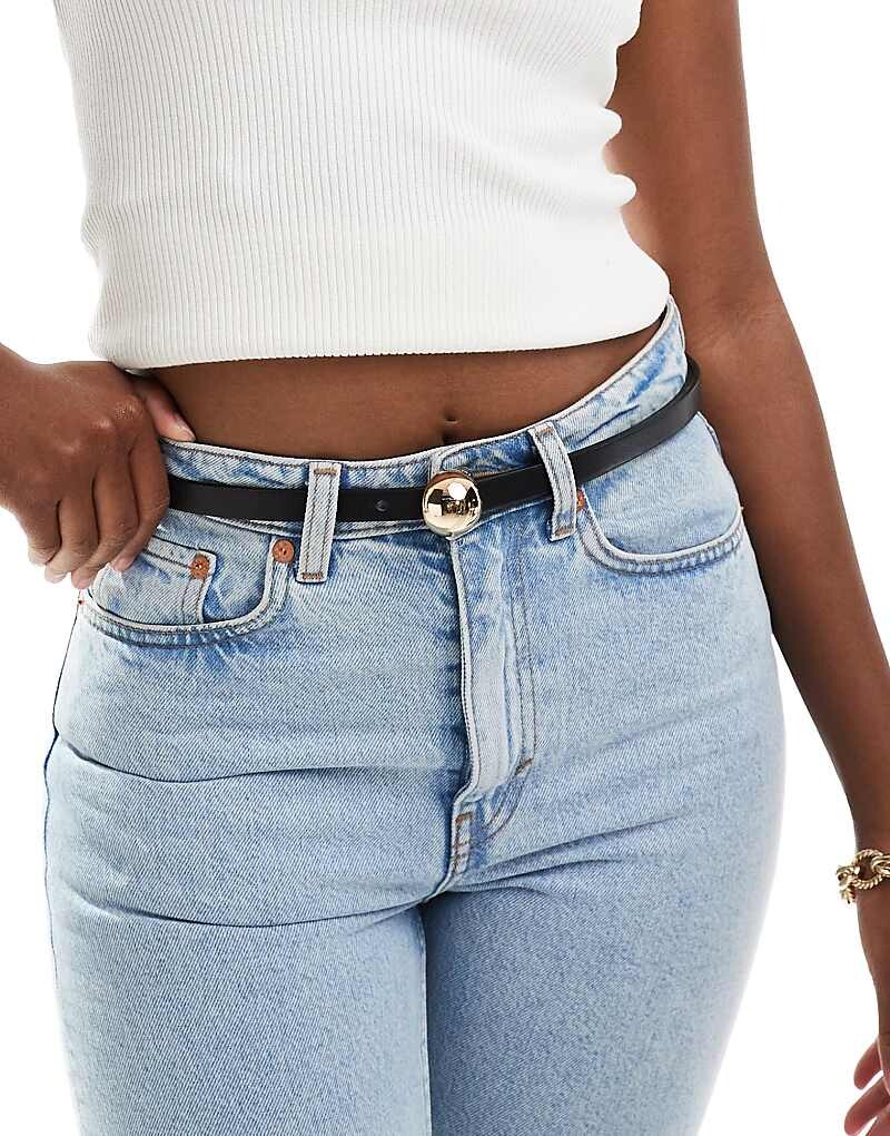 

ASOS DESIGN – черный узкий ремень на бедре и талии с куполообразной пряжкой
