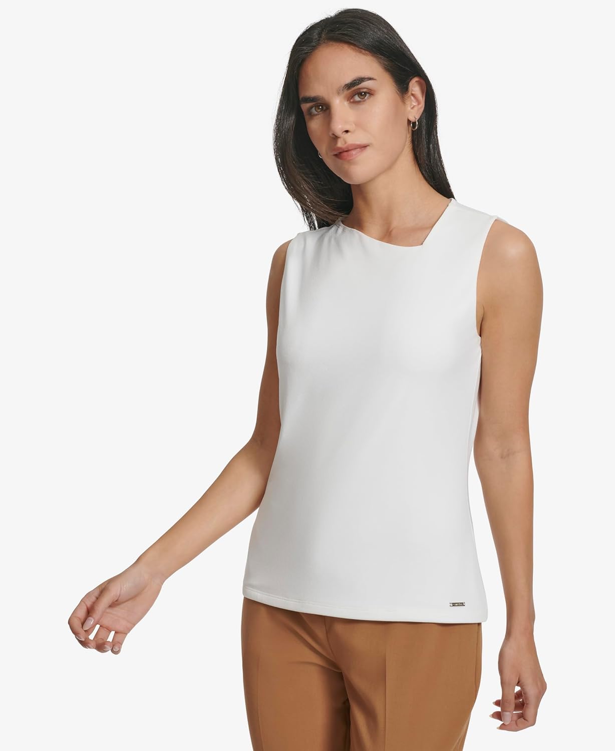 Женская асимметричная блузка без рукавов Calvin Klein, Cream — фото 3