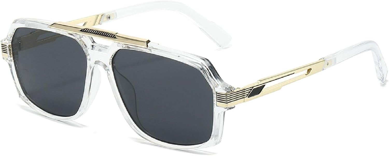 

Ретро-солнцезащитные очки с двойной перемычкой для женщин, квадратной формы, модные градиентные оттенки, защита от УФ-излучения UV400, мужские солнцезащитные очки-пилот mincl, Clear Gray