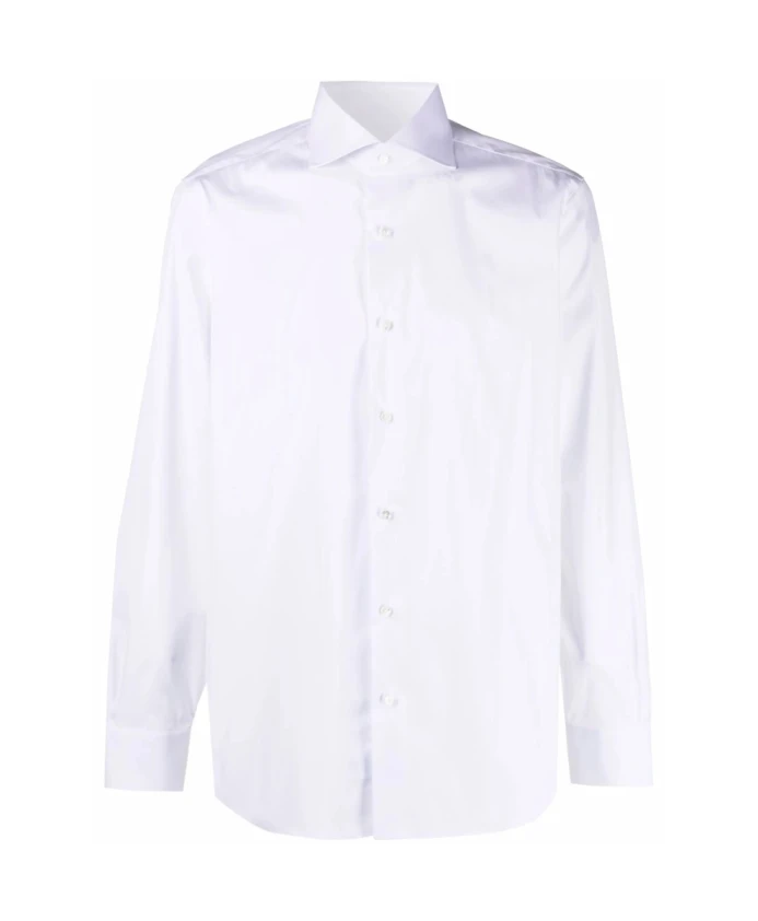 

Белая рубашка из смесовой хлопковой ткани с отложным воротником. Barba, белый