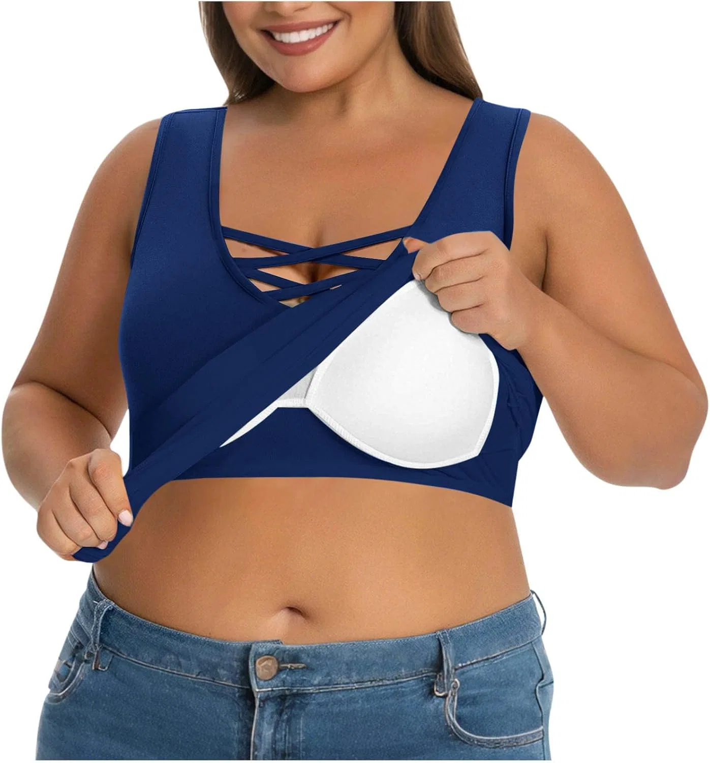 Топ-майка женская с встроенным бюстгальтером, Plus Size, Blue
