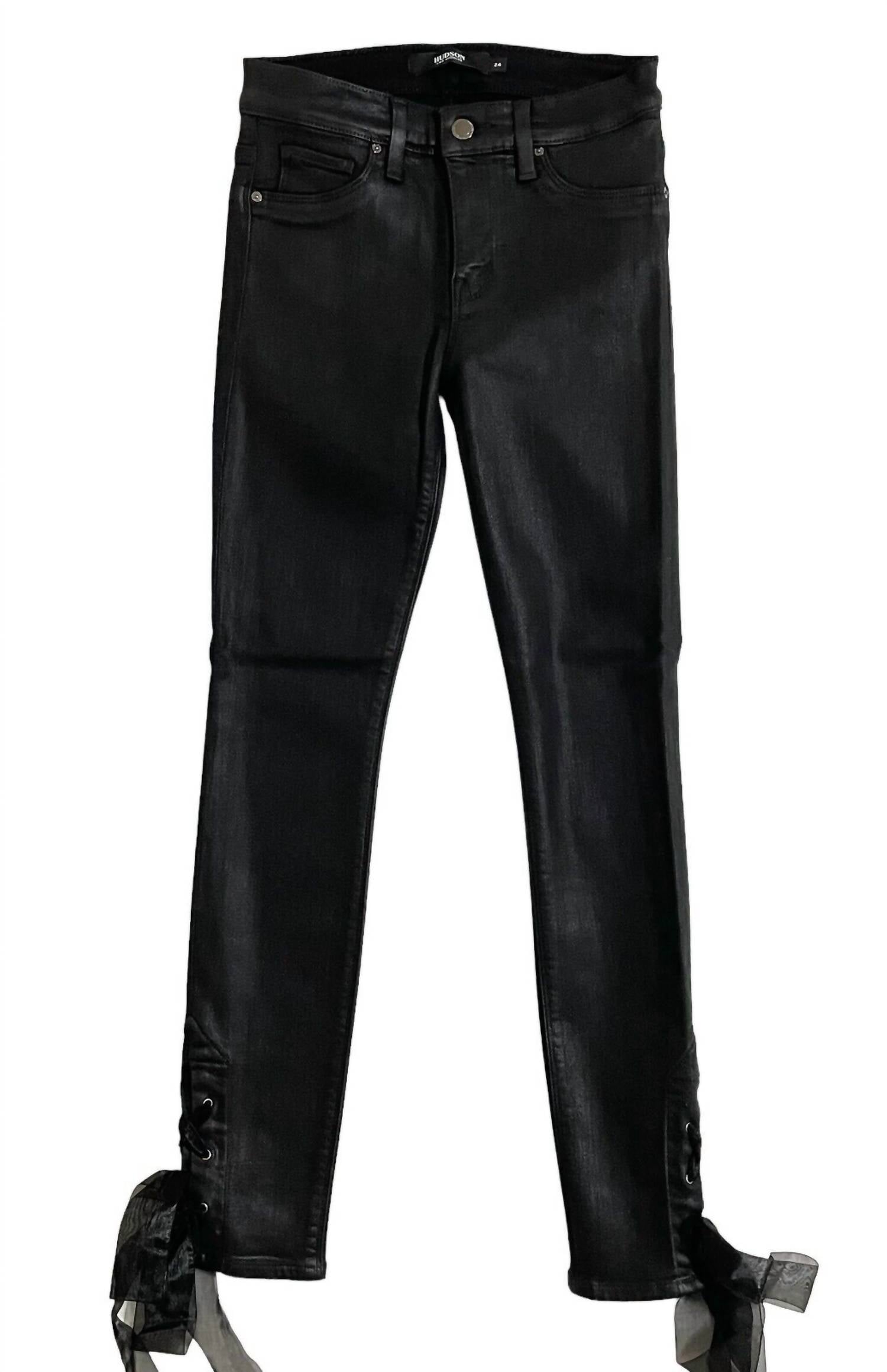 

Женские джинсы-скинни Nico High Rise Bow Coated Ankle Jeans черного цвета Hudson