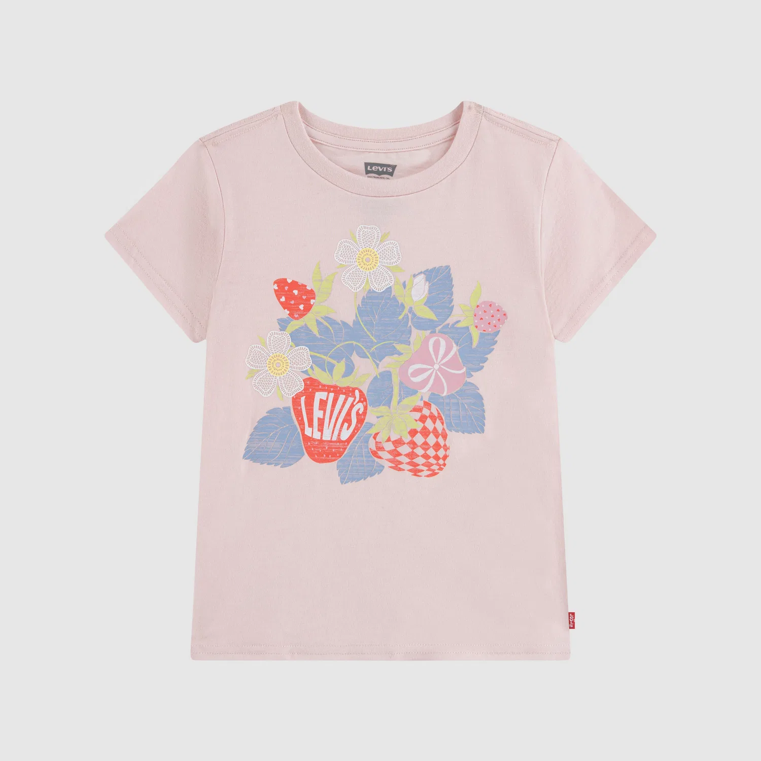 Футболка с коротким рукавом и принтом клубники для девочек 4-6 лет Levi's, Pink