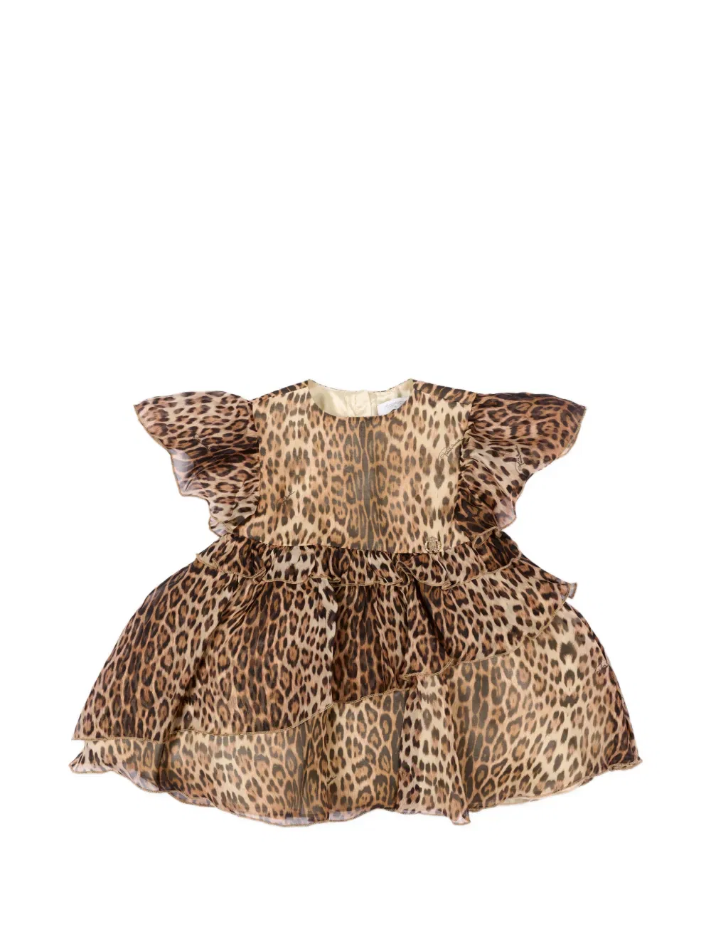 Платье с оборками и леопардовым принтом Roberto Cavalli Junior, нейтральный