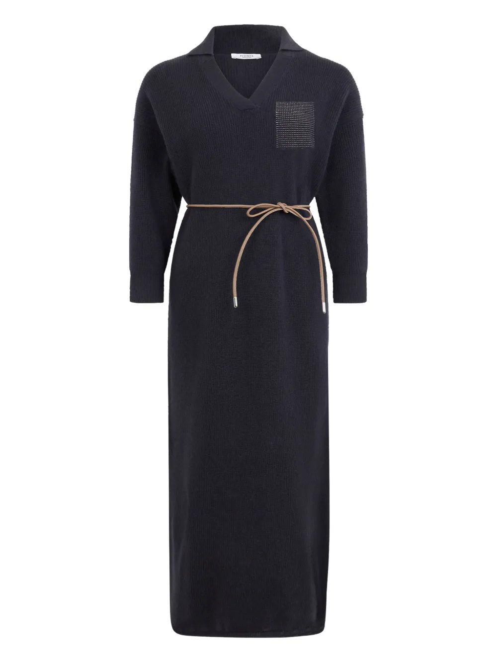 

Макси-платье в рубчик с V-образным вырезом Peserico, черный