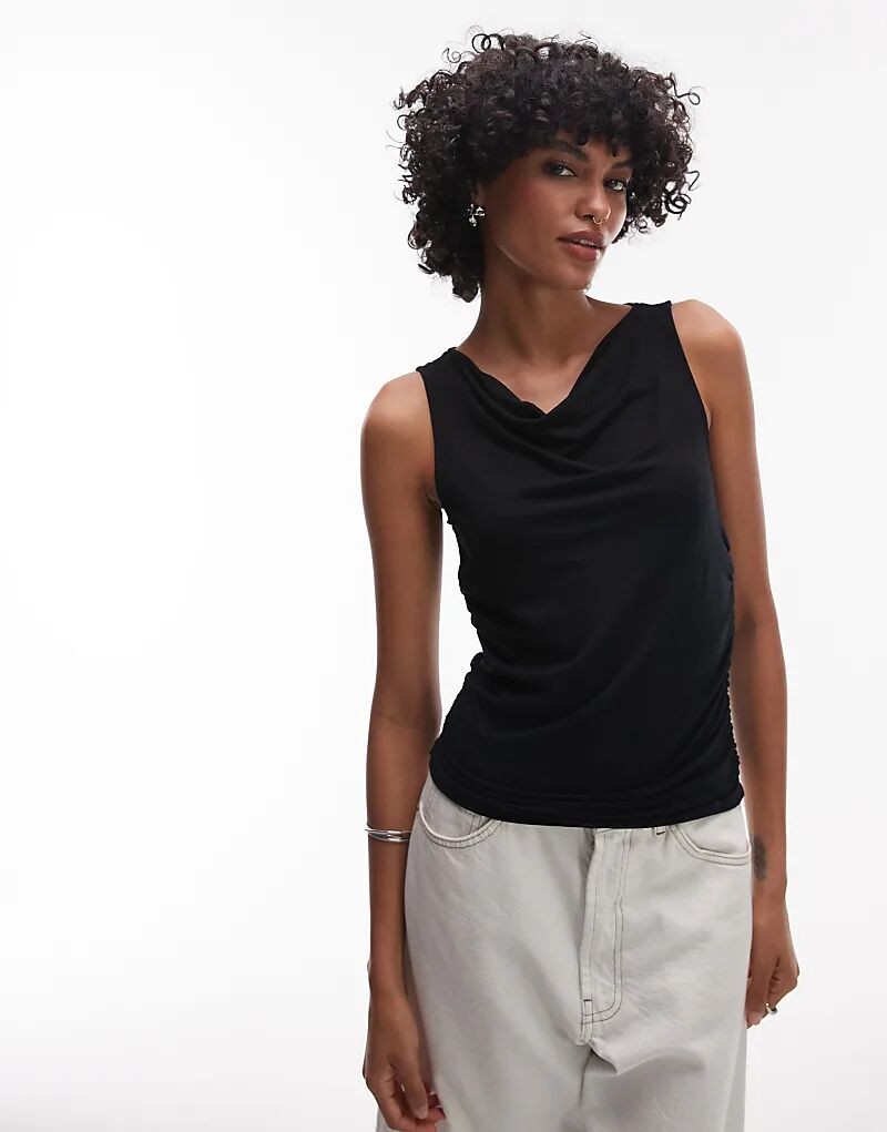 

Майка Levi's Clea с воротом-хомутом и сборками, черного цвета