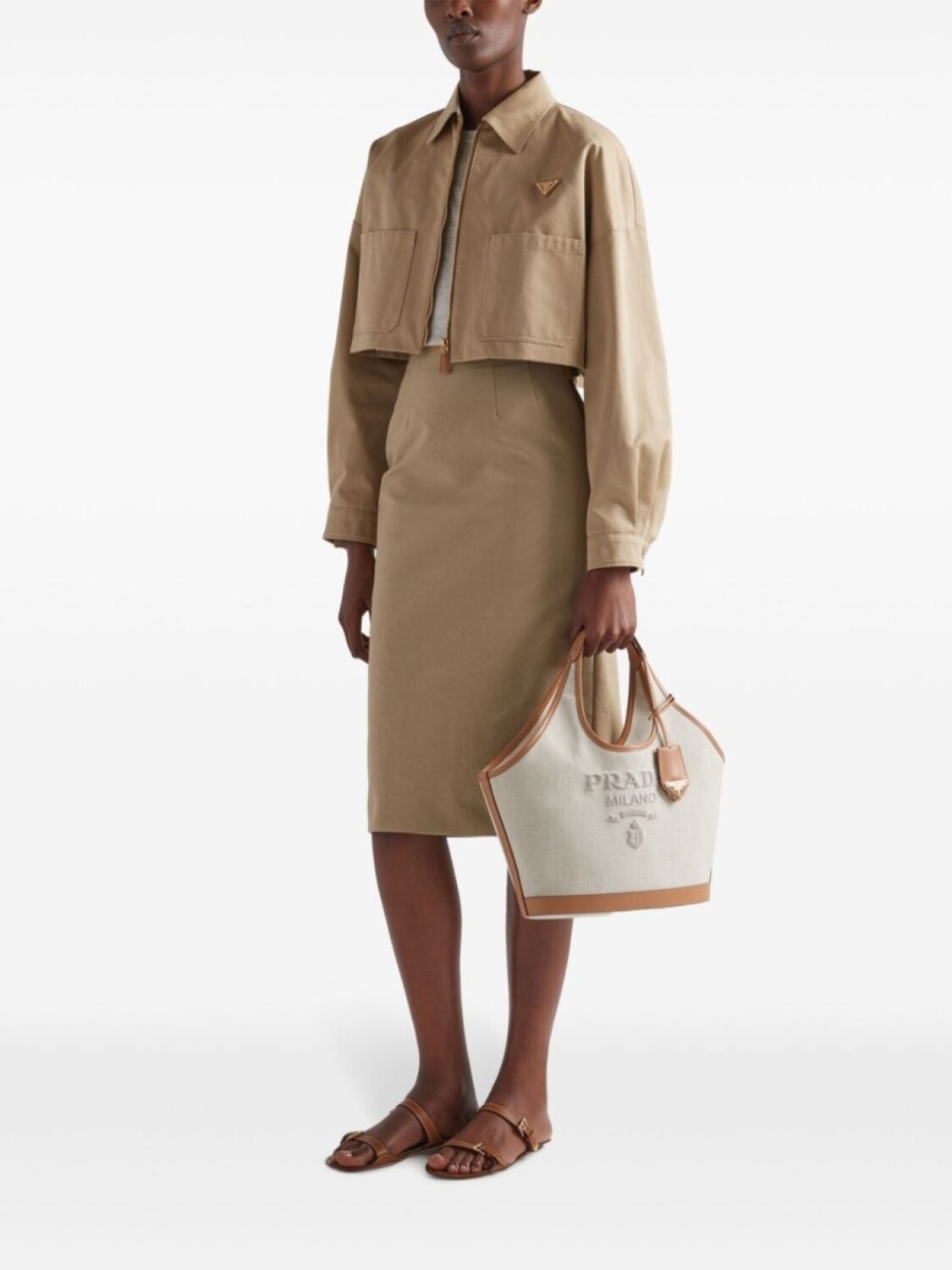 Prada укороченная куртка с логотипом, нейтральный цвет — фото 2