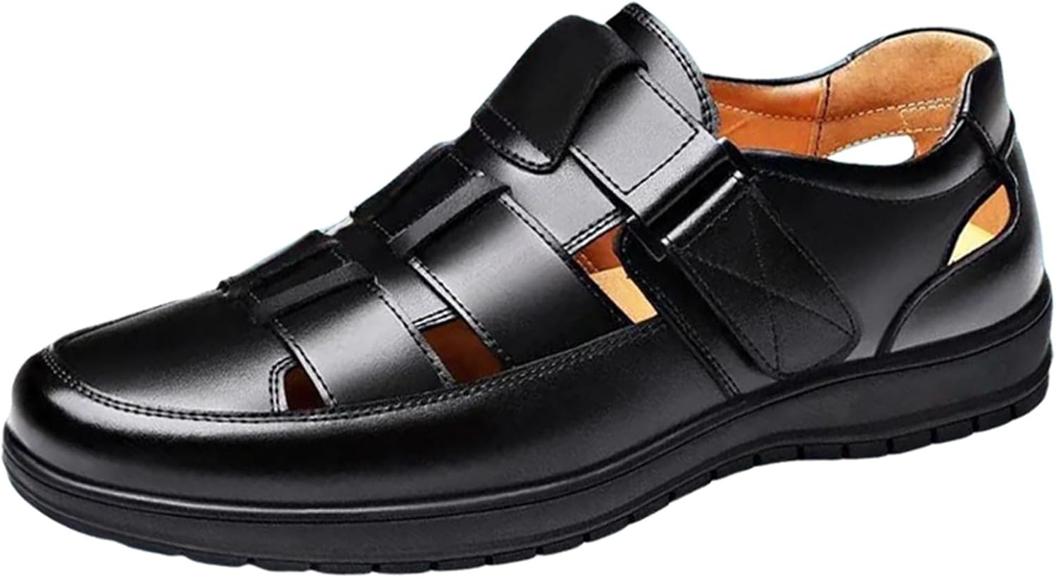 

Мужские летние деловые кожаные сандалии с широкой колодкой, на легкой подошве, для прогулок, сандалии Fisherman, офисные, дышащие, оксфорды Generic, черный