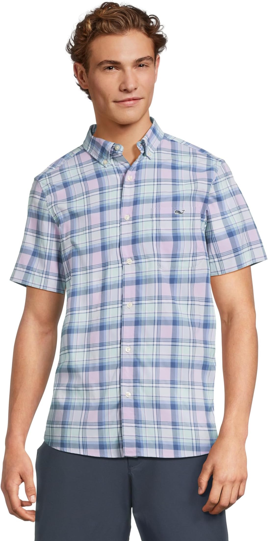 

Рубашка Vineyard Vines Leverick Plaid Featherweight Performance Short Sleeve Shirt, цвет Lilac Breeze