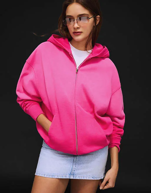 

Ярко-розовая толстовка на молнии с капюшоном Bershka Oversize, Розовый, Ярко-розовая толстовка на молнии с капюшоном Bershka Oversize