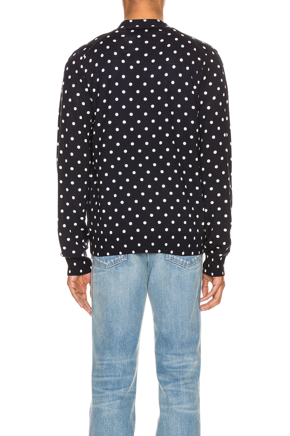 Кардиган из шерсти с принтом в горох и черной эмблемой Comme Des Garcons Play, Navy & Natural — фото 4