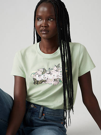 

Графическая футболка Perfect Levi's, цвет Lillies And Butterflies - Green
