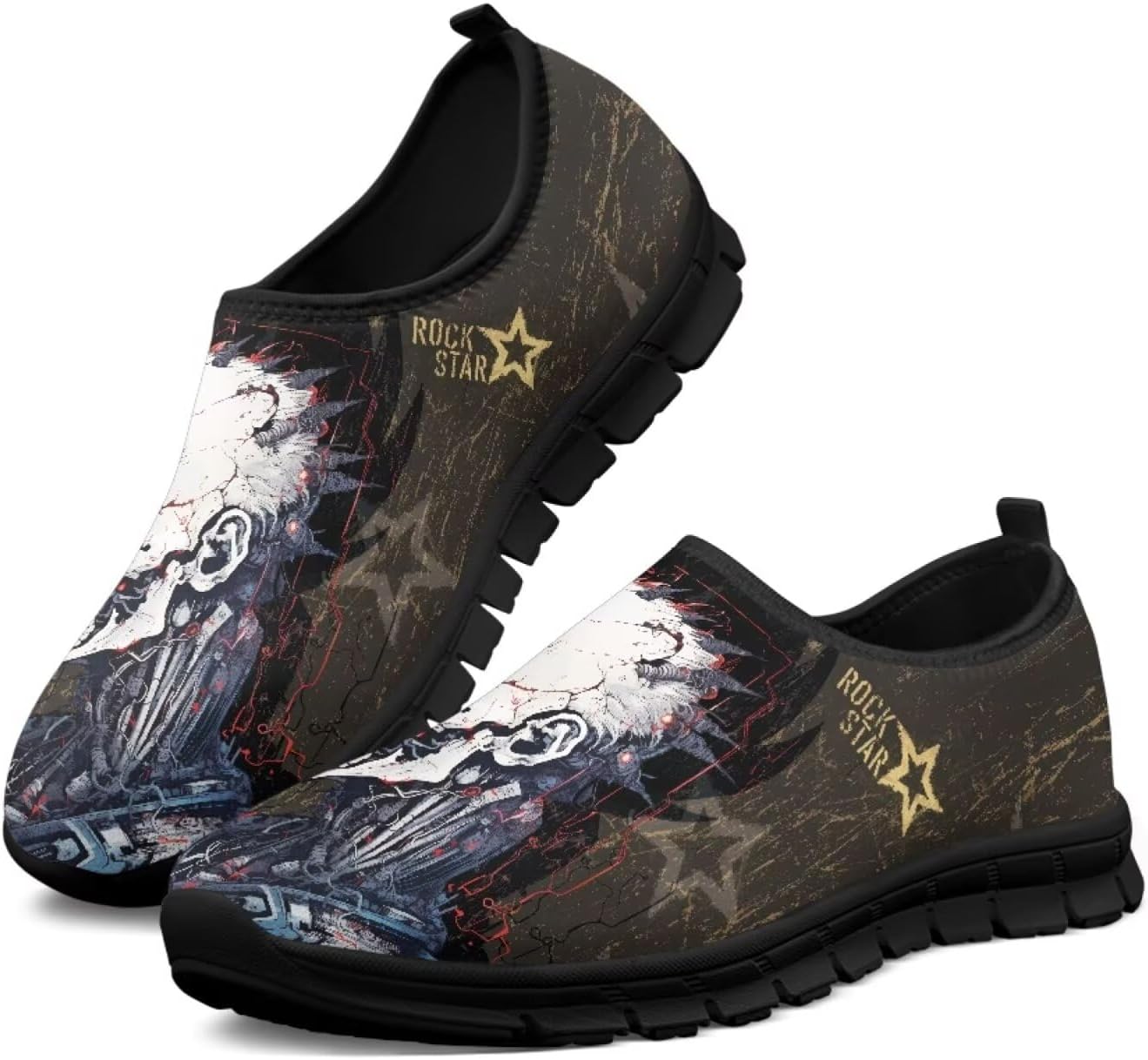 

Мужские слипоны Howilath с рисунком черепа, повседневная обувь для дома, кроссовки для бега, обувь без шнурков с противоскользящей подошвой, Cool Skull