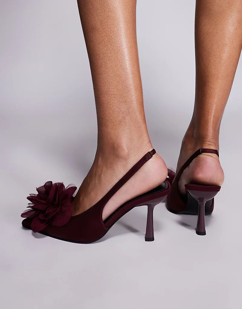 Туфли Sunrise Corsage на среднем каблуке с открытой пяткой ASOS DESIGN бордового цвета — фото 3