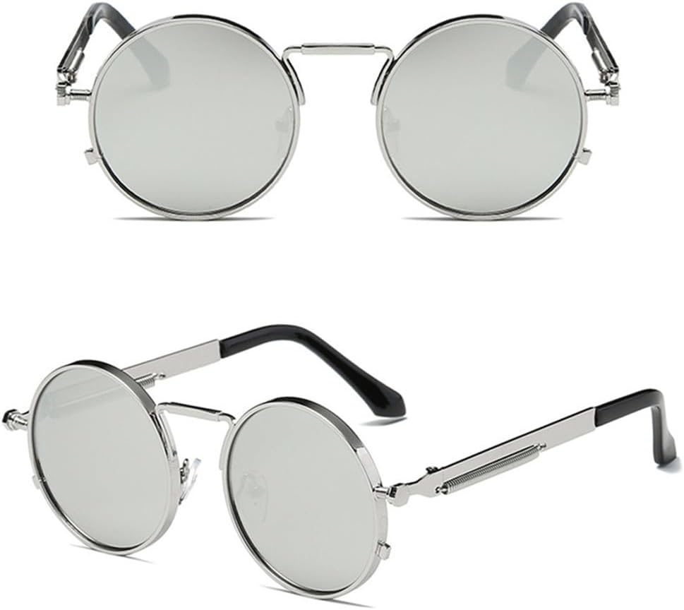 

Винтажные мужские солнцезащитные очки для женщин в стиле панк, металлическая оправа, круглые солнцезащитные очки для мужчин, защита от ультрафиолета UV400 HDUBFY, C8 Silver-silver