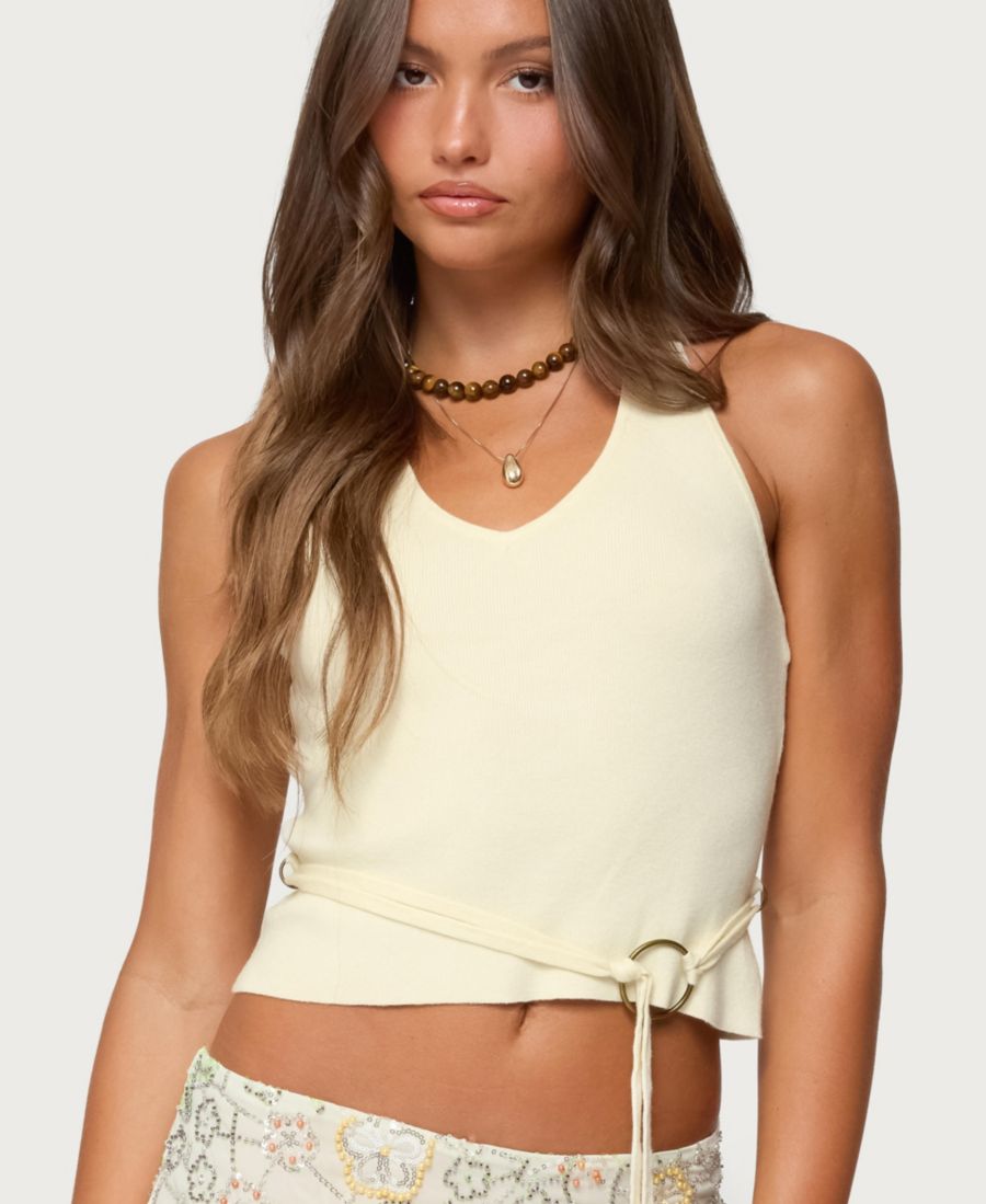 

Женский вязаный топ Kez с поясом и лямкой через шею Edikted, Cream