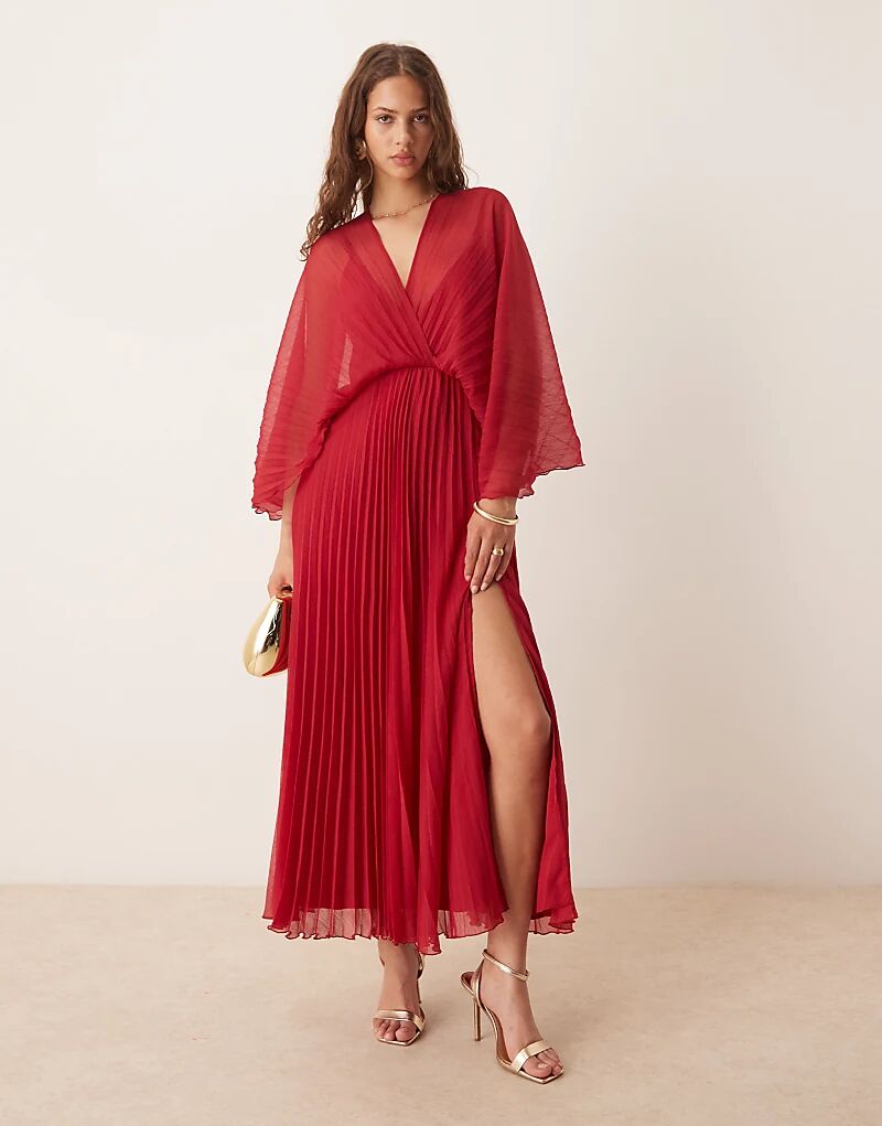 

Платье макси ASOS DESIGN с накидкой и плиссировкой вишневого цвета