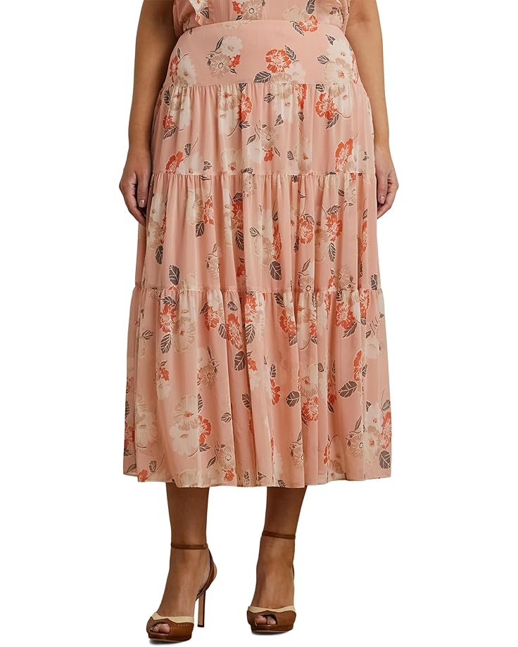

Юбка Lauren Ralph Lauren Plus Size Floral Crinkle Georgette Tiered Skirt, цвет Pink/Multi