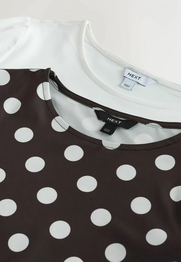 Футболка с коротким рукавом, облегающего кроя, классического кроя. Next, White & Brown Polka Dot — фото 4