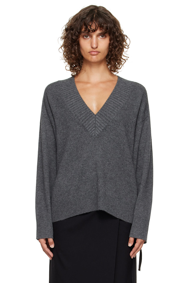 

Loulou De Saison Кашемировый свитер серого цвета с V-образным вырезом