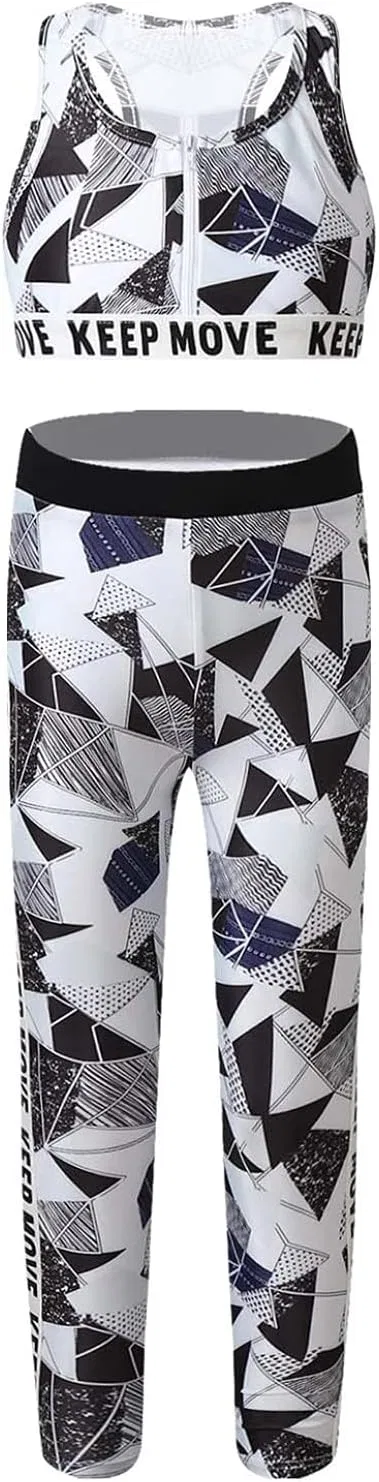 Детский спортивный костюм с топом и леггинсами Moggemol, 2 предмета, цвет Zipper-geometry