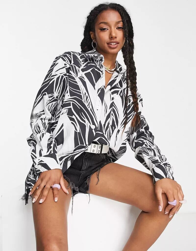 

Черно-белая рубашка с принтом ладони ASOS KENYA