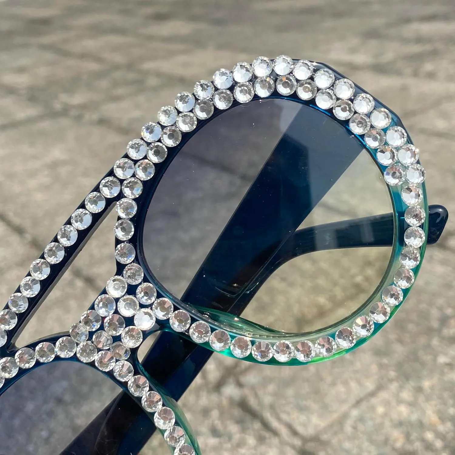 

Модные солнцезащитные очки-пилот для женщин с бриллиантами и стразами, мужские солнцезащитные очки в овальной толстой оправе с двойной перемычкой mincl, Blue