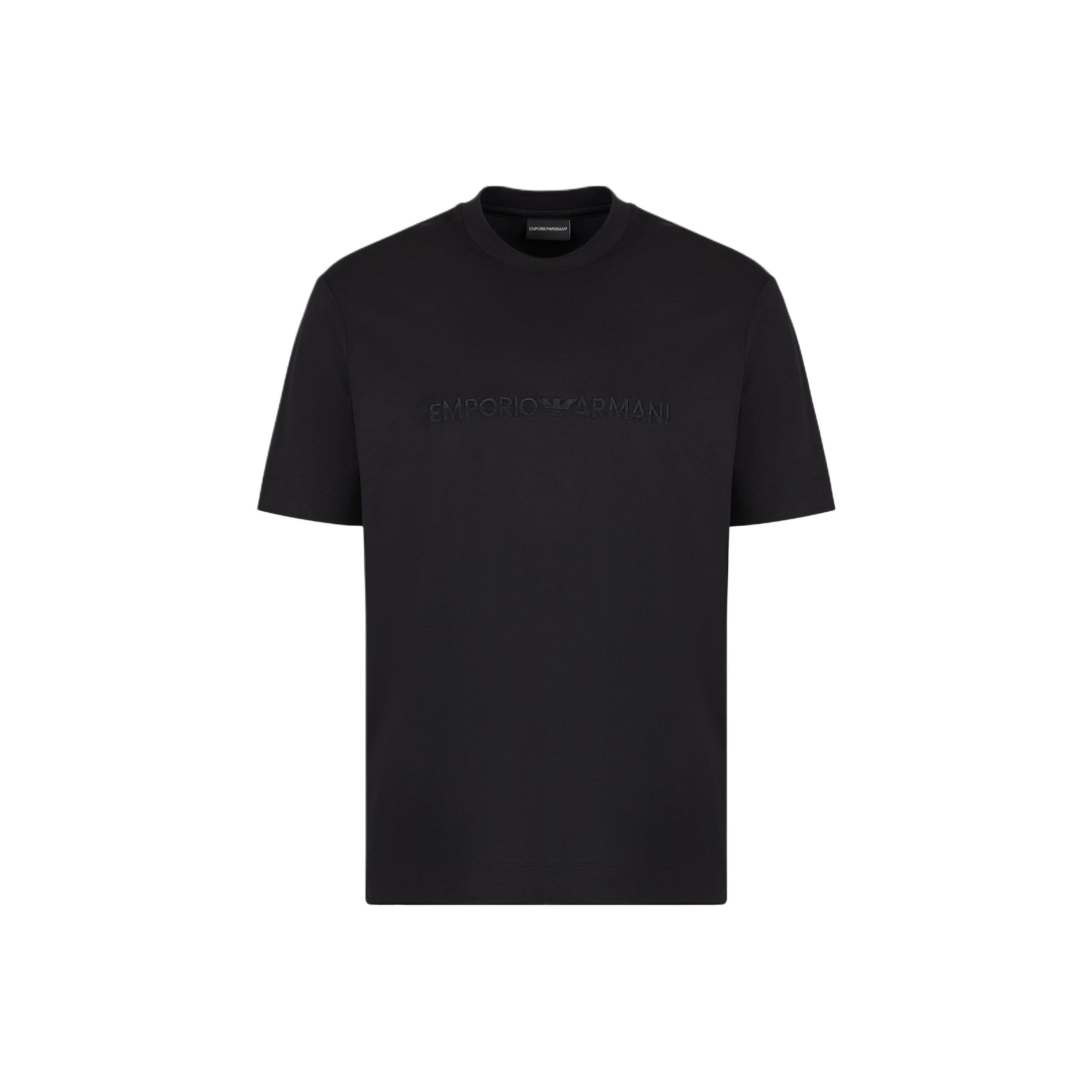 Футболка с вышитым логотипом EMPORIO ARMANI, черный