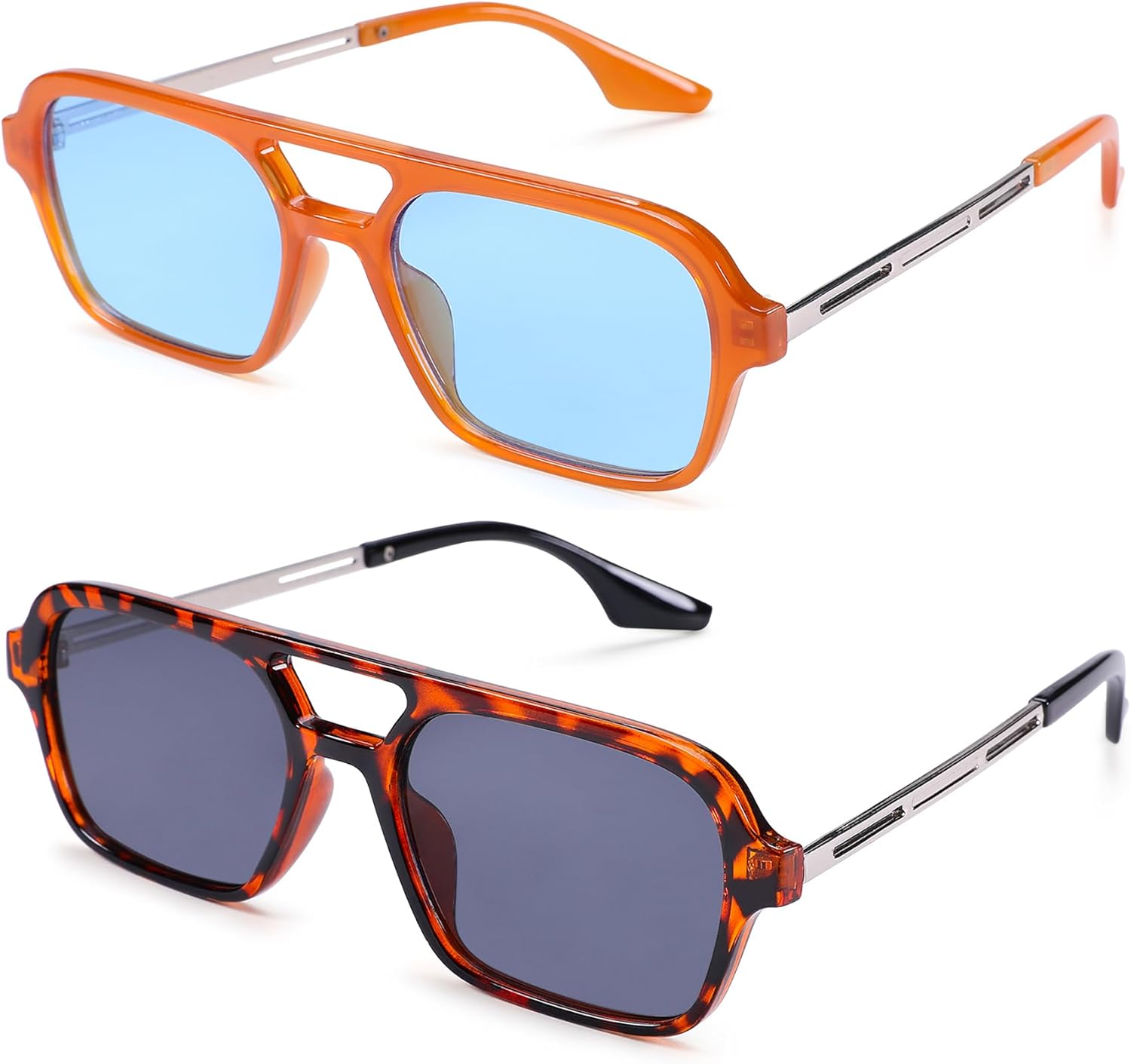 

Ретро-солнцезащитные очки-авиаторы 70-х годов для женщин и мужчин - винтажные солнцезащитные очки в маленькой квадратной оправе с тонированными линзами GLARDEFE, B2 Orange / Blue Lens + Leopard / Grey Lens